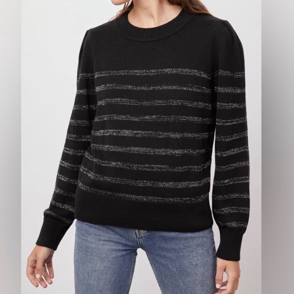 Rails Black and Silver Striped Crew Neck Sweater
